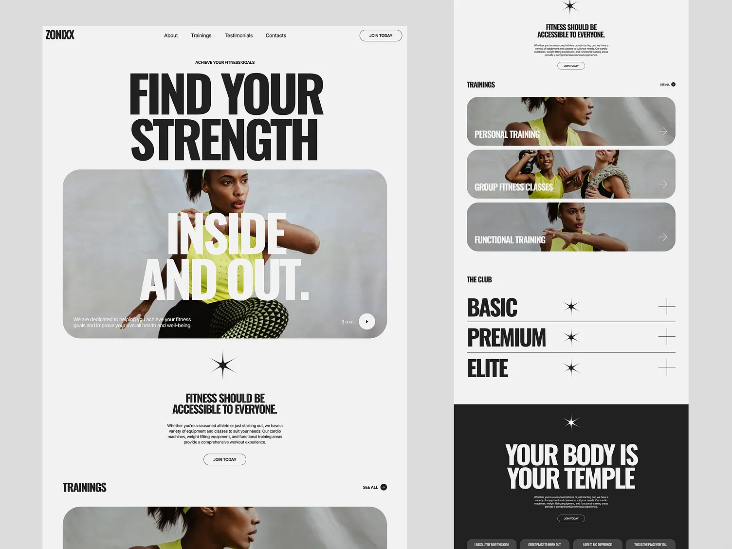 Ukázka webu pro fitness studio Zonixx